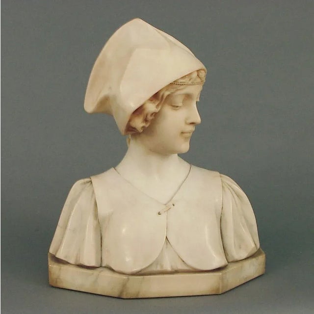 Stone 1920s Art Deco Carved Alabaster Bust of a Young Woman, Italian For Sale - Image 7 of 7