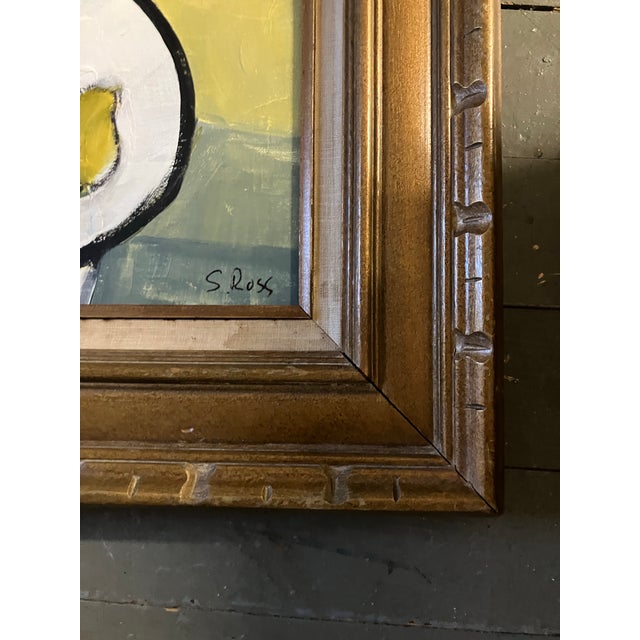 Contemporary Stewart Ross Modernist Still Life With Poppies & Pears Painting Chunky Vintage Frame For Sale - Image 4 of 4