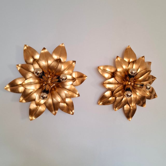Gold Mid-Century Wall Lamps with Florentine Design, 1970s, Set of 2 For Sale - Image 8 of 16