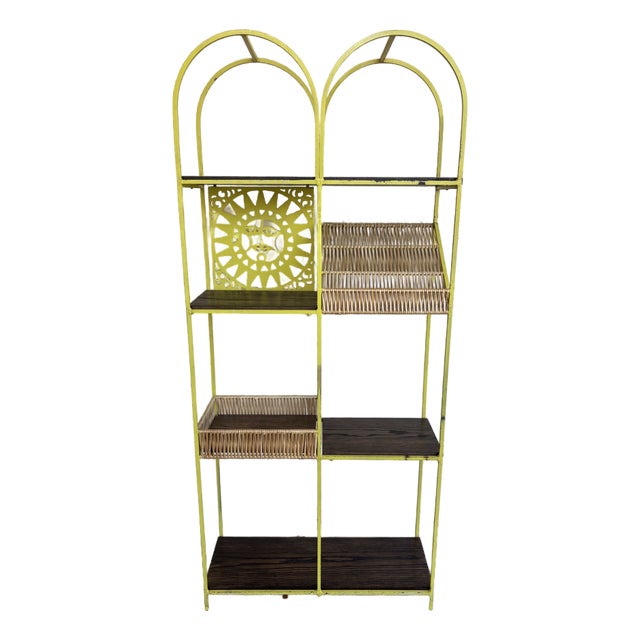 Vintage 1960s Arthur Umanoff Iron Oak Étagère Room Divider Shelving Unit, Attributed For Sale