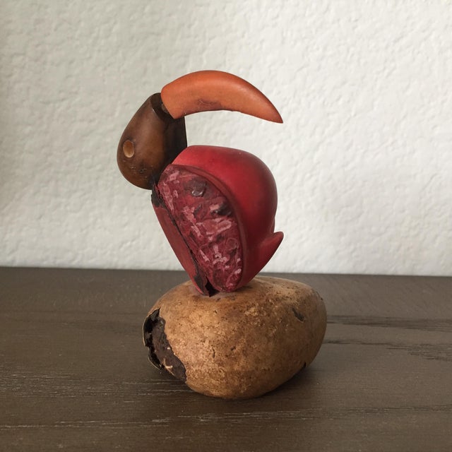 Mid-Century Modern Mid Century Modern Tagua Nut Carving Toucan on Egg Sculpture For Sale - Image 3 of 10