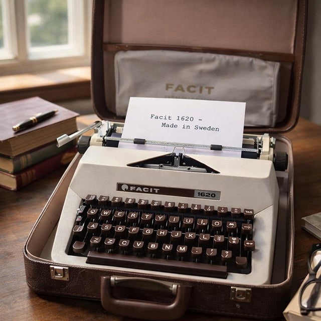 Classic Scandinavian industrial design portable typewriter by Facit. Exceptionally clean example retaining original...