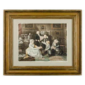 Antique “The Adoption” Print on Silk by Georg Waldmuller