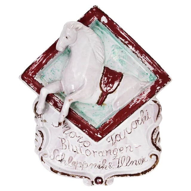 Pottery Advertising Sign for Blood Oranges Displaying a Horse, Italy, 1920s For Sale