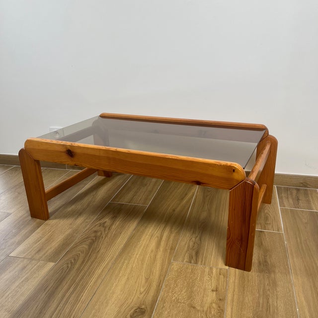 Coffee Table in Pine with Smoked Glass Top, 1970s For Sale - Image 13 of 18