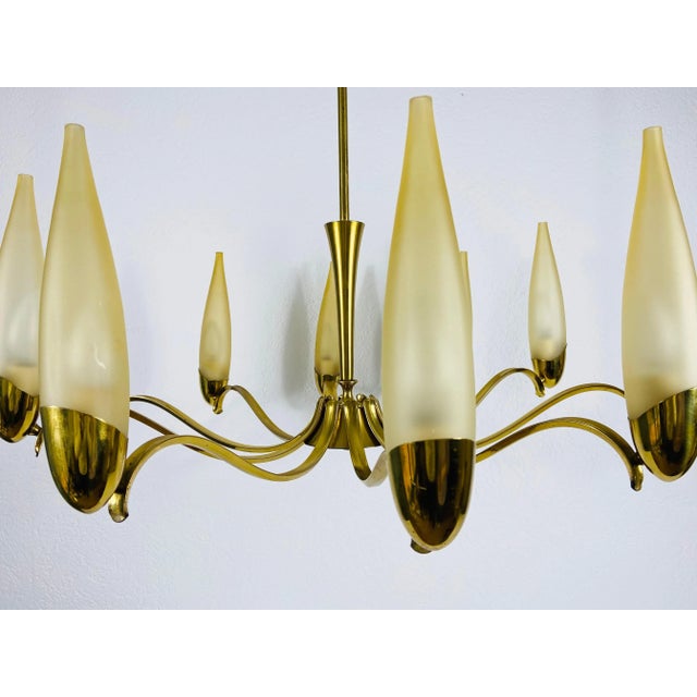 Mid-Century Modern Italian Brass and Glass Chandelier, 1960s For Sale - Image 9 of 13
