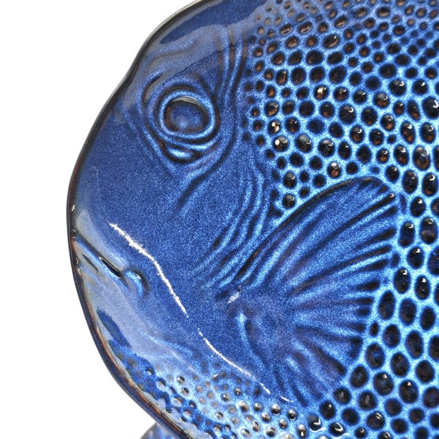 Ceramic Vintage Kotobuki Japan Azure Blue Glazed Fish-Form Plates, Set of 4 For Sale - Image 7 of 10