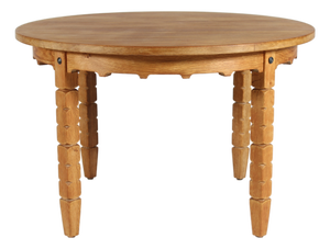 Danish Round Extendable Oak Dining Table in the style of Henning Kjærnulf for Axel Einar Hjorth, 1970s