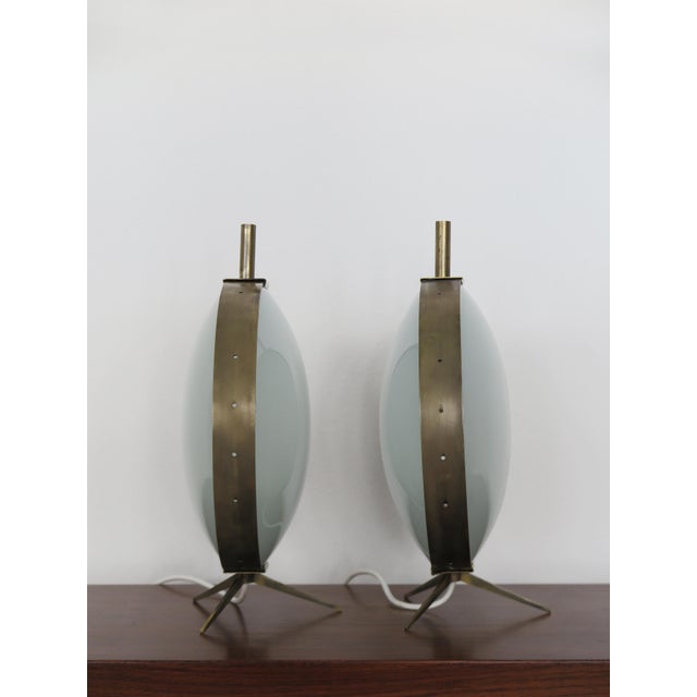 Metal French Glass and Brass Table Lamps, 1950s, Set of 2 For Sale - Image 7 of 13