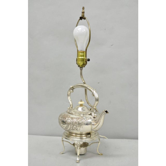 Antique Victorian Cheltenham Converted Silver Plated Tea Kettle Table Lamp For Sale - Image 13 of 18