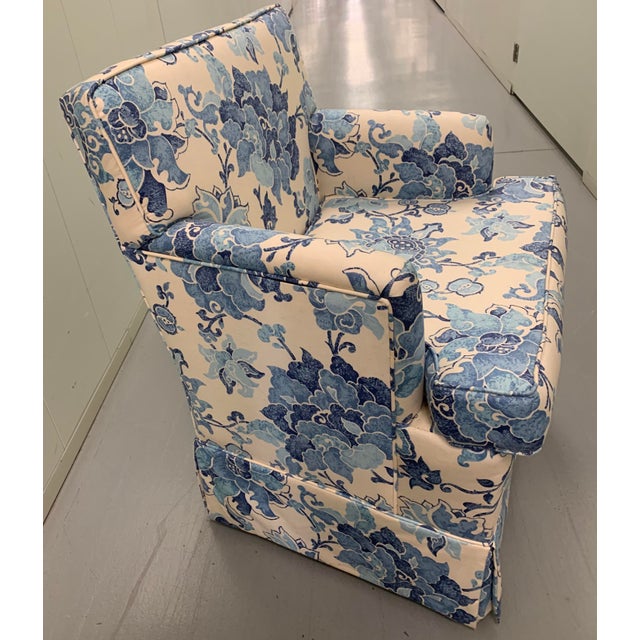 Blue Off White Upholstered Armchair Chairish