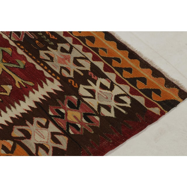 1940s 1940s Vintage Konya Kilim in Red, Beige-Brown and Orange Tribal Pattern For Sale - Image 5 of 9