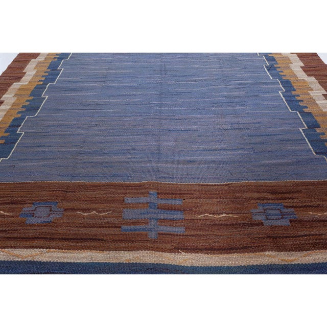 Blue Doris Leslie Blau Vintage Swedish Flat Woven Rug by Johanna Bruns Vavskola For Sale - Image 8 of 9