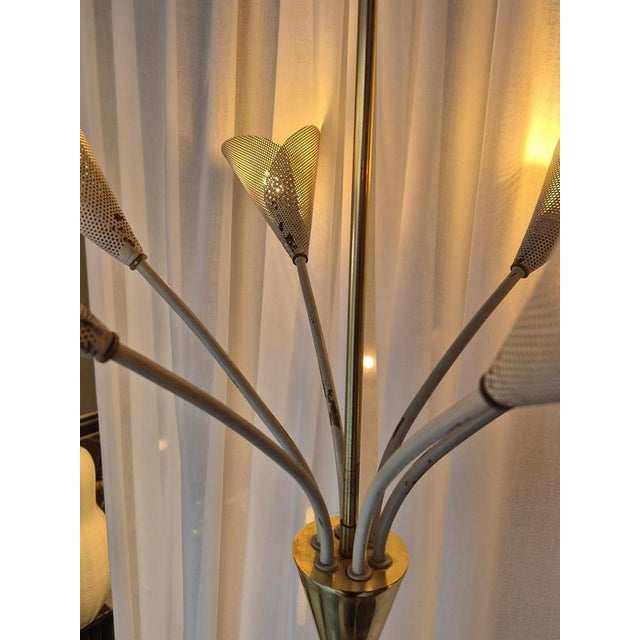 Mid-Century Modern Chandelier with Six Arms in Perforated Metal by Bent Karlby, 1950s For Sale - Image 3 of 10