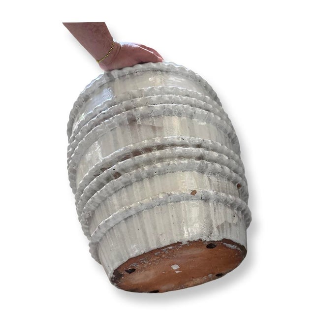 Vintage Italian Glazed Terracotta Old Olive Pot with design in wonderful condition