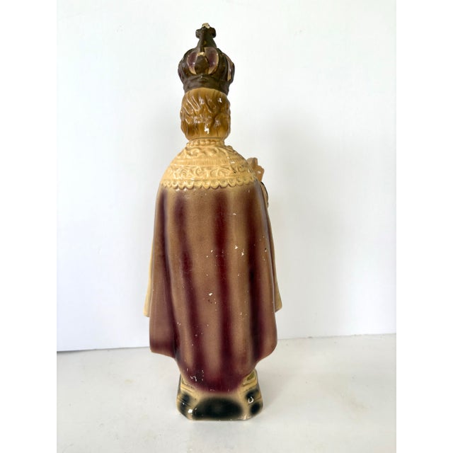 Mid-Century Infant Jesus of Prague Ceramic Sculpture – Religious Folk Art 11” For Sale - Image 4 of 12