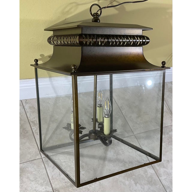 Large Four-Sides Pagoda Style Hanging Steel Lantern/Chandelier For Sale - Image 9 of 12