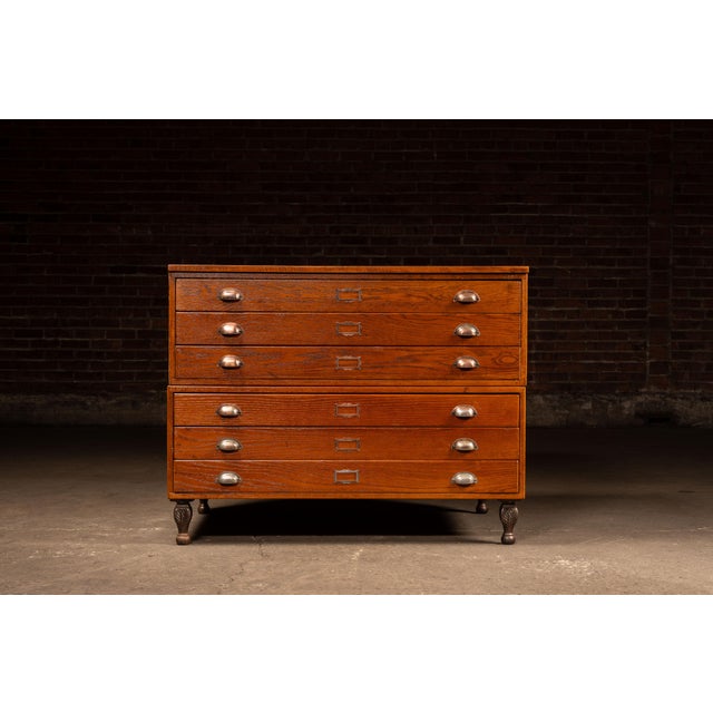 Antique Double-Stack Oak Flat File Cabinet For Sale - Image 4 of 11