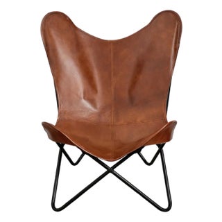 Leather Butterfly Chair, Attributed to Knoll, Saddle Brown For Sale