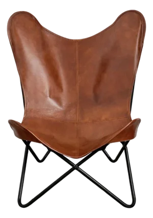 Leather Butterfly Chair, Attributed to Knoll, Saddle Brown
