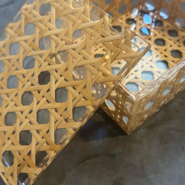 1980s Mid-Century Modern Plexiglass and Vienna Straw Luxury Box by Dior Home For Sale - Image 10 of 10