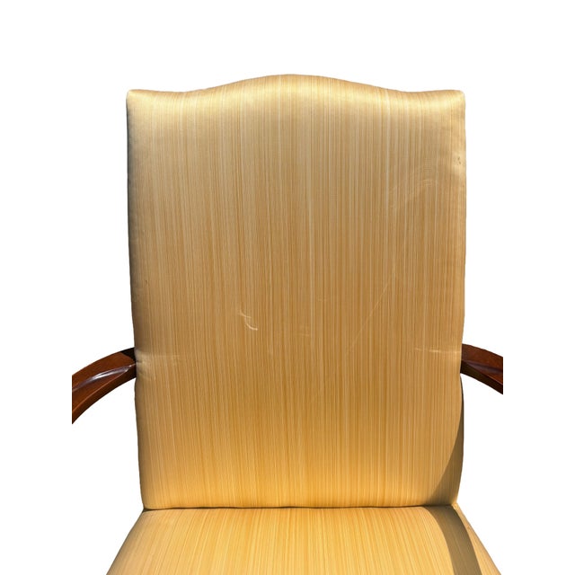 1990s Southwood Mahogany Lolling Chair / Martha Washington Armchair in Gold Strié For Sale In Washington DC - Image 6 of 11