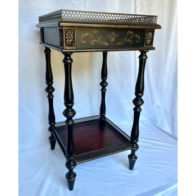 Black Vintage Napoleon III Style Side/Serving Table With Reticulated Metal Trim For Sale - Image 8 of 12