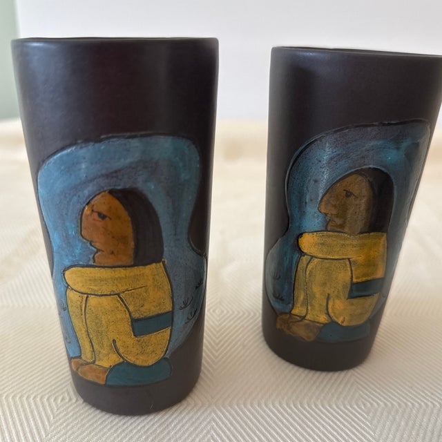Late 20th Century Vintage Mexican Folk Art Black Clay Pottery Cocktail Tumblers, a Set of 5 For Sale - Image 5 of 10