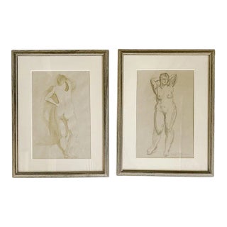 Pair of Mid 20th Century Nude Study Drawings Framed, Signed Harold Mesibov For Sale