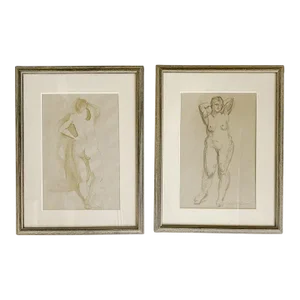 Pair of Mid 20th Century Nude Study Drawings Framed, Signed Harold Mesibov