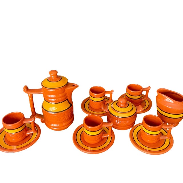 Folk Art Vintage Spanish Pottery Tea Coffee Set, Signed Carla Rd, Terracotta Redware, 15-Piece For Sale - Image 3 of 10