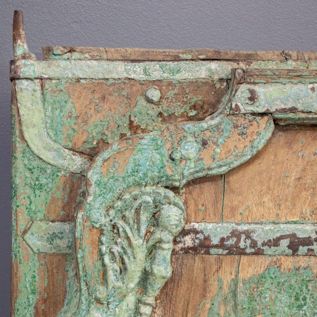 Pair of Antique Traditional Rajasthani Doors With Remnants of Green Paint For Sale - Image 4 of 8
