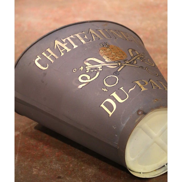 19th Century French Châteauneuf-Du-Pape Painted Metal Grape Harvesting Hott For Sale - Image 4 of 8
