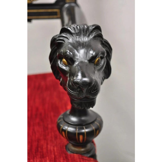Antique Victorian Aesthetic Movement Ebonized Curule Throne Arm Chair With Lions For Sale - Image 11 of 13