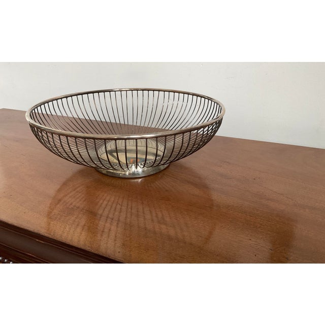 Mid-Century Modern Vintage Mid Century Modern Silverplated Round Wire Bread Basket by Pm Italy 1960's For Sale - Image 3 of 9
