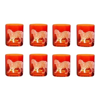 Jungle Baroque III Double Old Fashioned Glasses Orange Jaguar - Set of 8 For Sale