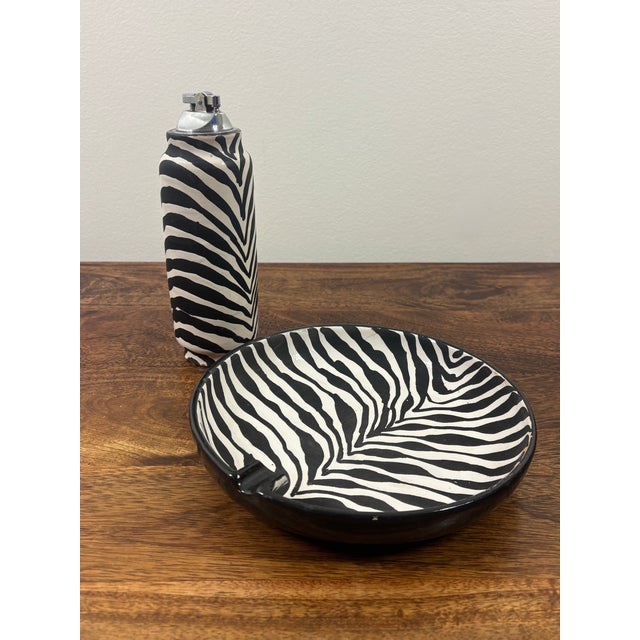 Mid-Century Modern 1960s Aldo Londi for Bitossi Rare Italian Zebra Glaze Ceramic Smoking Set For Sale - Image 3 of 12
