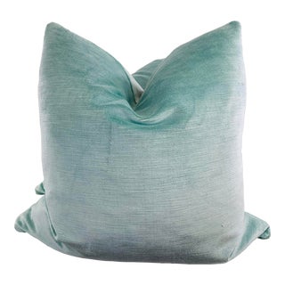 Glant Textiles "Symphony Linen Velvet" in Aqua 22" Pillows-A Pair For Sale