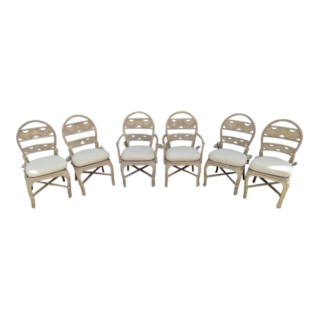 Platt Collections Rattan Chairs With Wave Patterned Backs Set of 6