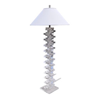 Hollywood Regency Lucite Floor Lamp, Signed For Sale