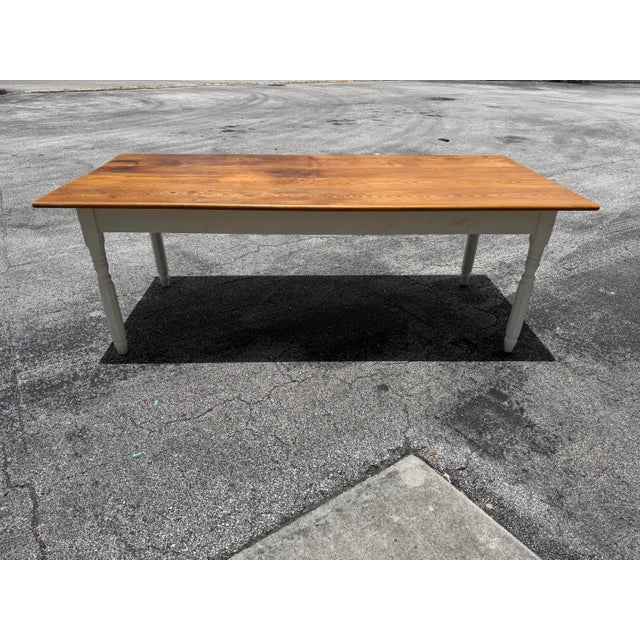 Vintage Farmhouse Dining Table With Turned Legs and Solid Pine Top For Sale In West Palm - Image 6 of 7