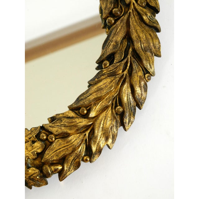Small Mid-Century Modern French Wall Mirror with Ornate Brass Frame, 1950s For Sale - Image 12 of 17