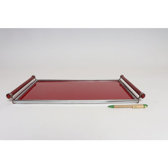 American Art Deco Chrome, Glass, Red Laminate and Painted Wood Tray For Sale - Image 10 of 18