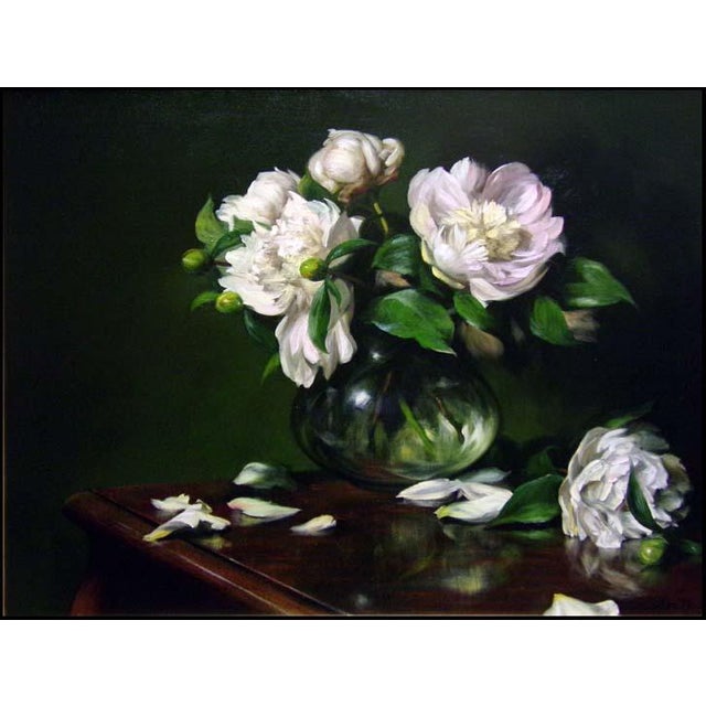 2000 - 2009 William Martin Untitled Peonies Flower Oil on Canvas W/Custom Frame Hand Signed For Sale - Image 5 of 5