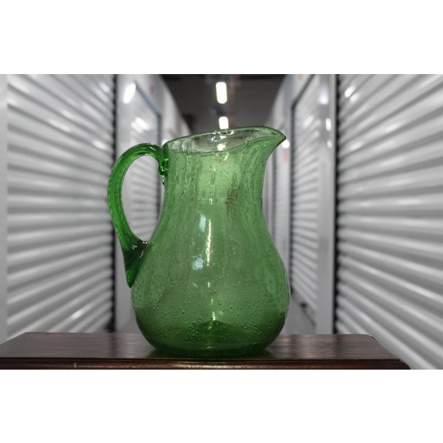Large Green Glass Pitcher with Handle For Sale - Image 9 of 13