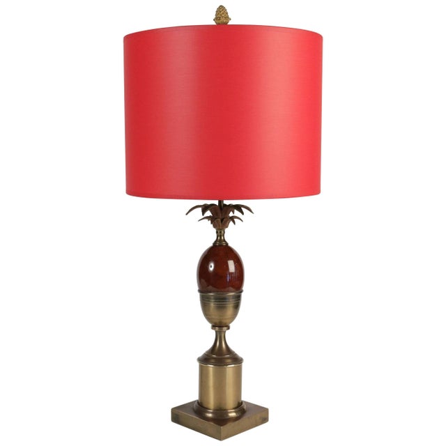 Metal Mid-Century Modern Red Table Lamp in Brass and Resin, 1960s For Sale - Image 7 of 7