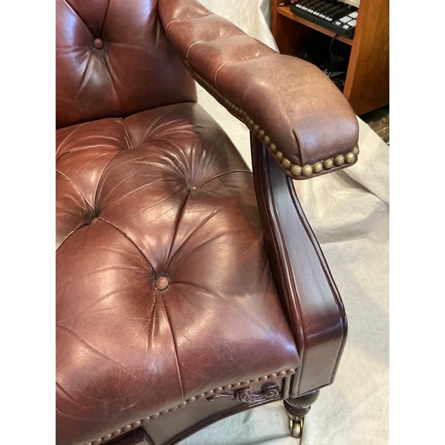 Late 20th Century Hancock & Moore Tufted Leather High-Back Library Chair With Casters & Drawer For Sale - Image 9 of 18