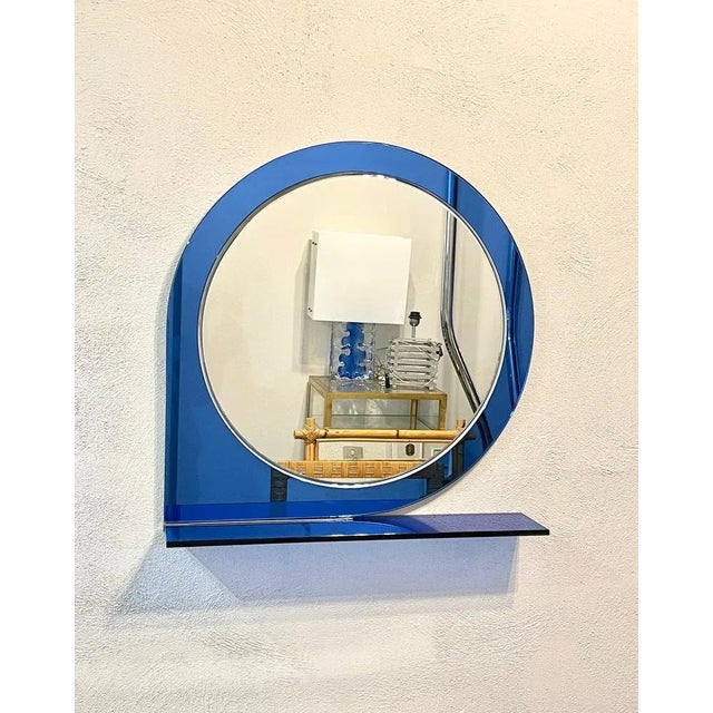 Mid-Century Blue Wall Mirror & Shelf by Sena Cristal, 1970s For Sale - Image 9 of 13