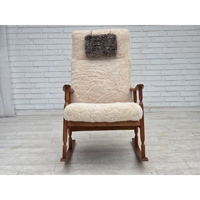 Ivory Vintage Danish Rocking Chair in Sheepskin, 1970s For Sale - Image 8 of 18