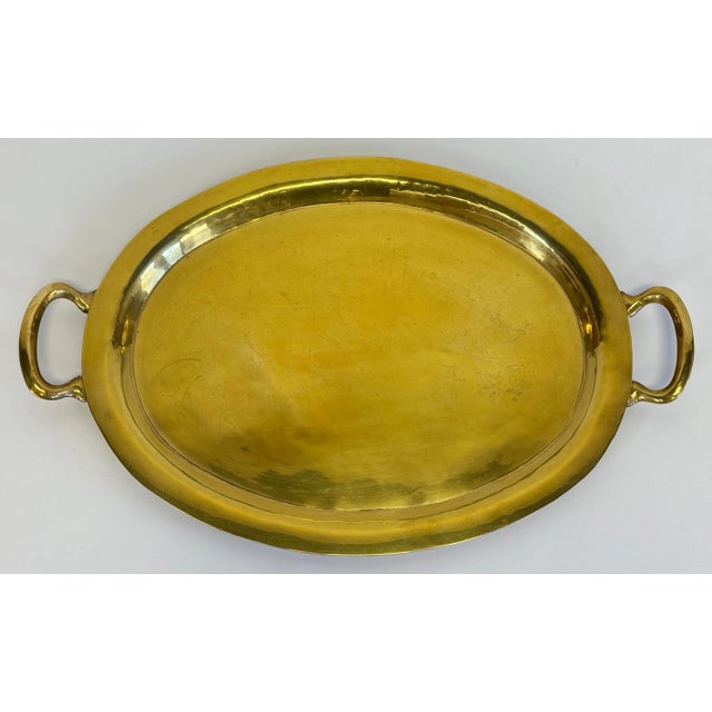 Vintage Large Oval Brass Handled Tray For Sale - Image 4 of 7